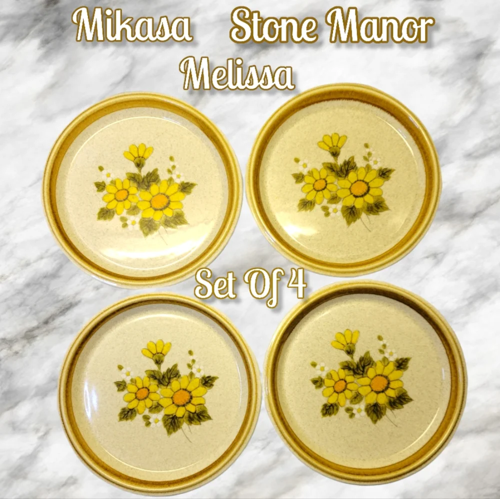 Vtg 4 Salad Dessert Plates Mikasa Stone Manor Melissa F5811 Flowers Leaves